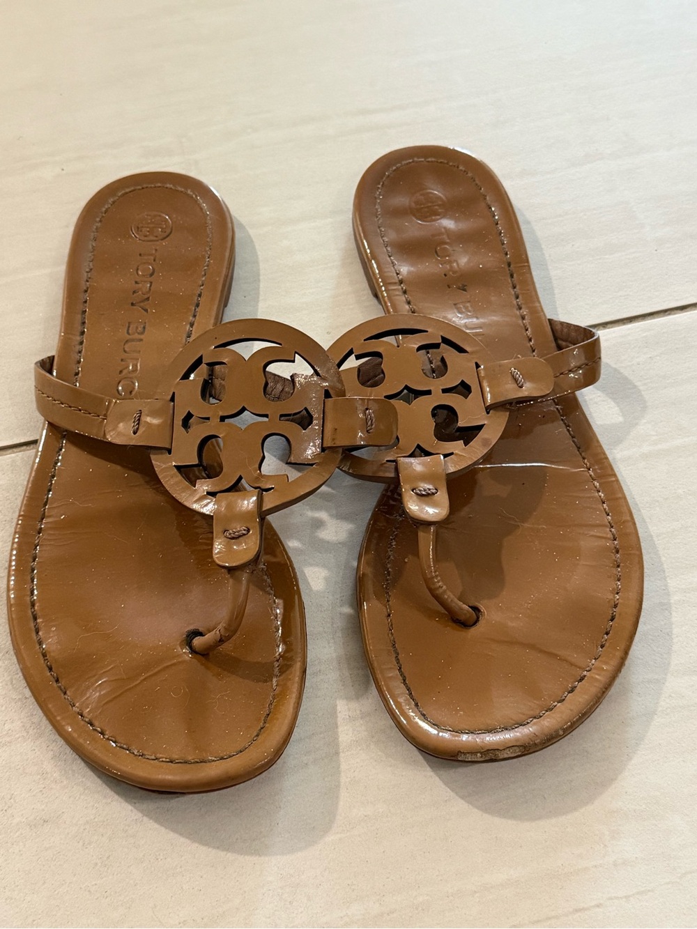 Tory Burch Tan Miller Cutout Thong Sandals